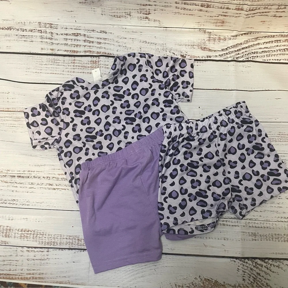 SHEIN Girls 3-Piece Pajama Set Leopard Print Purple‎ Size 4Y